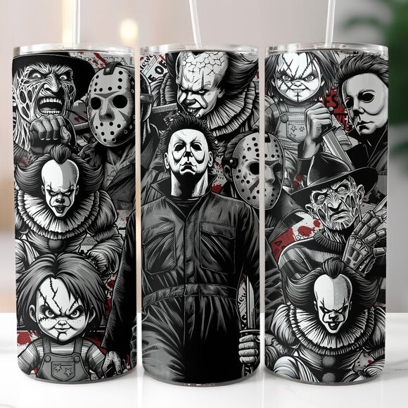 Handmade Other - Horror Movie Characters Black White 20oz Skinny Tumbler